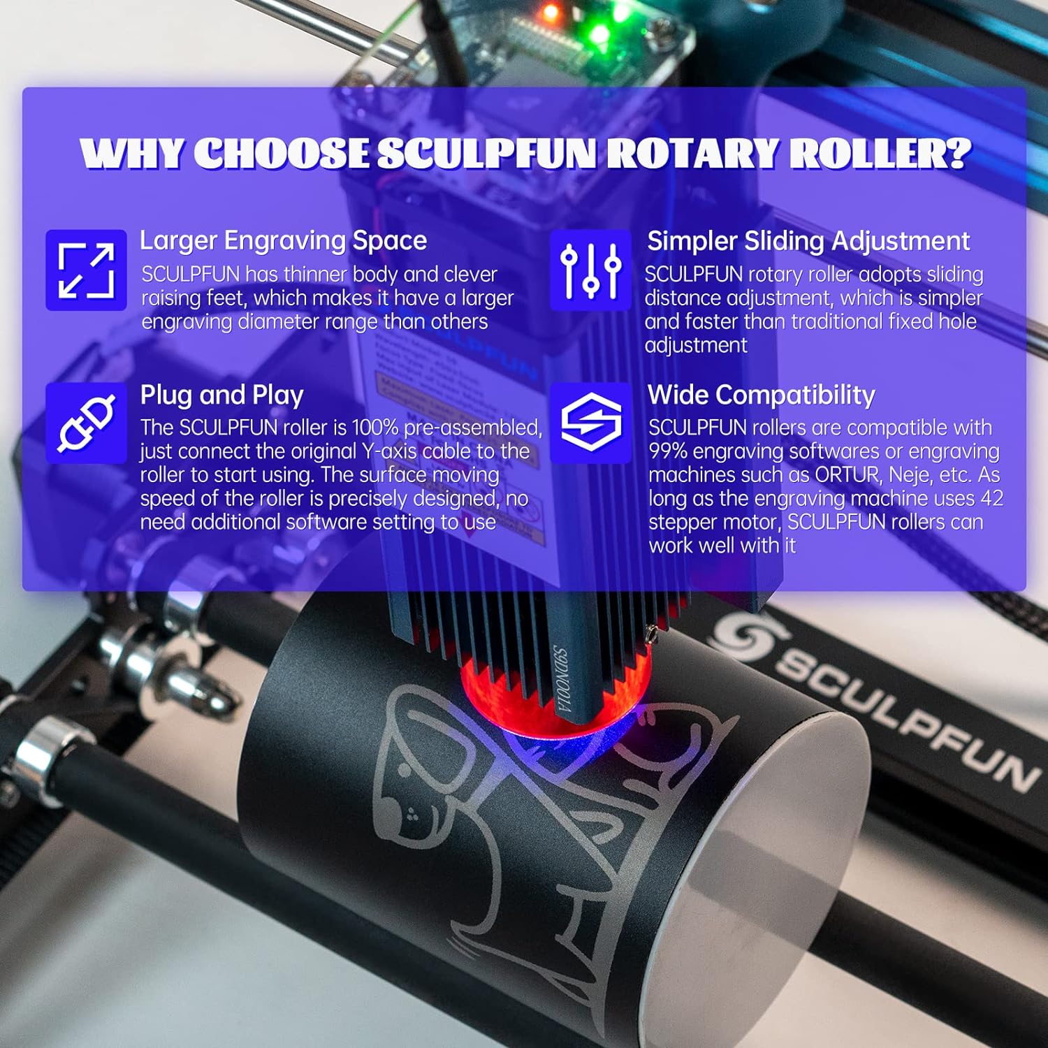 SCULPFUN Laser Rotary Roller L - Rotary Axis Laser Engraver 评论和价格